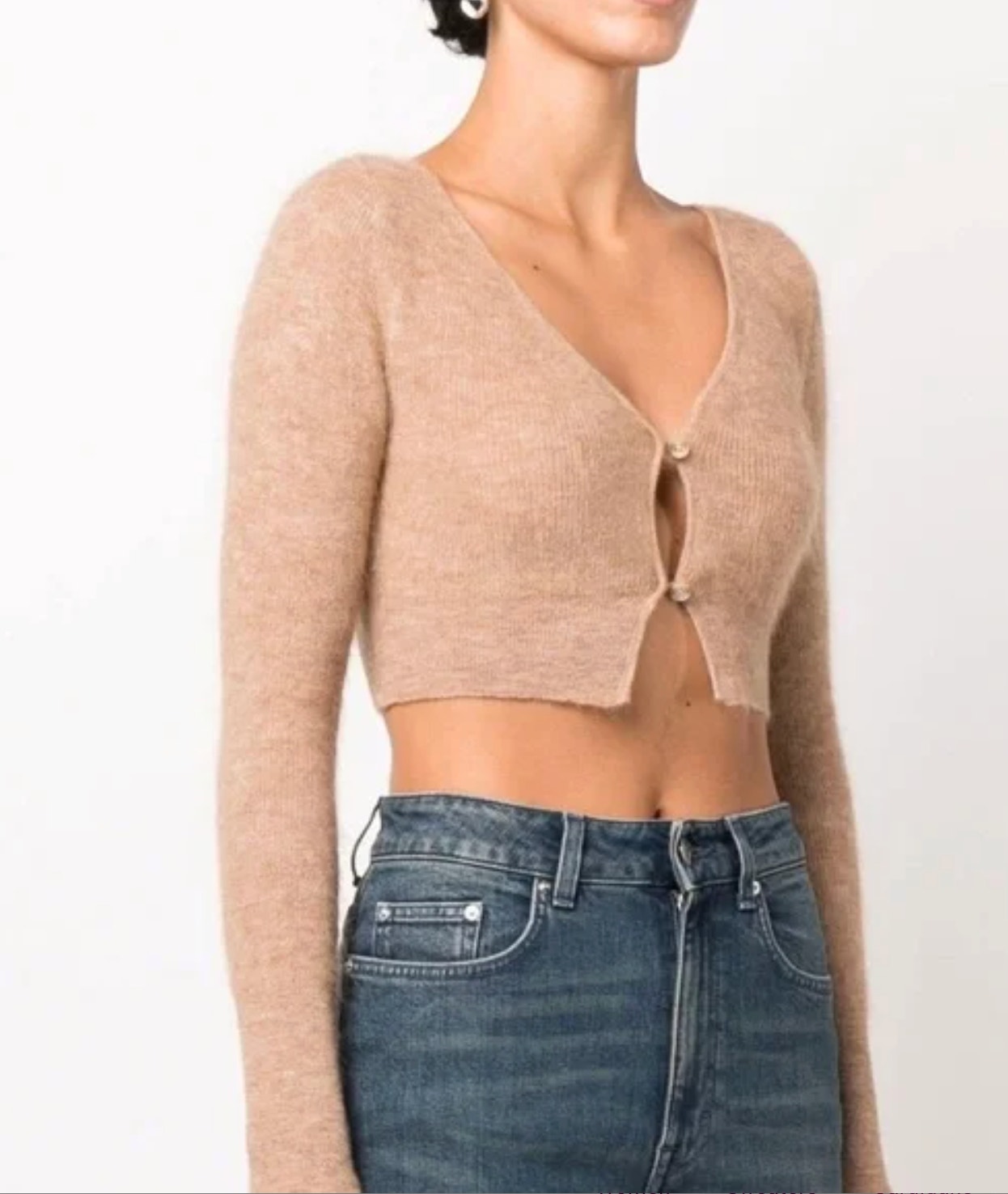Jacquemus The Alzou Cropped Mohair Tan Cardigan Sweater